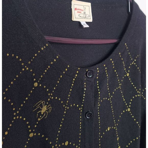 Mischief Made Women's Spiderweb Cardigan Black Gold size XL - Picture 5 of 8